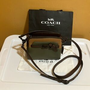 Coach Tate Green and Brown Crossbody  Top Handle Bag